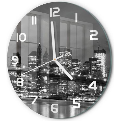 Horloge Murale Ronde en Verre Chiffres Lisibles Silencieuse et Moderne Manhattan, New York fi 30 cm (1/5)