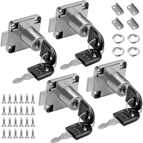 4 Pièces 22mm Serrure de Tiroir de Bureau avec clé universelle, acier inoxydable serrure meuble, serrure placard, serrure de casier en acier inoxydable, serrure de tiroir, verrou pour placard (1/5)