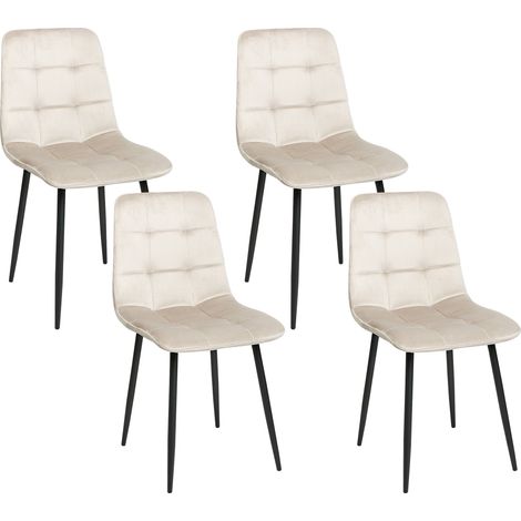 Conjunto de 4 sillas de comedor moderno patas de hierro terciopelo beige Powell (1/5)