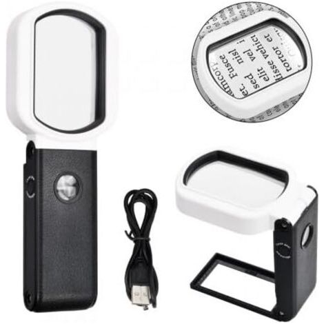QORVA-Loupe de lecture 25X/10X : Loupe portable avec 9 LED et support intégré pour la lecture de bijoux, de médailles et de textiles. (1/5)