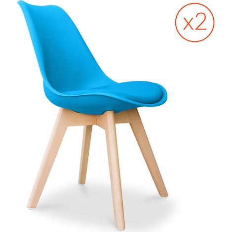 Set of 2 Denisse Scandinavian design chair with cushion - Matt Turquoise (1/4)