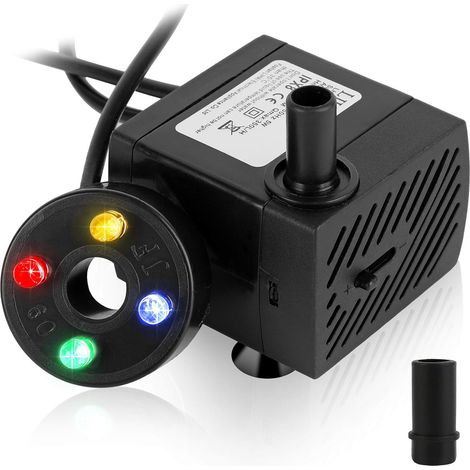 Mini-Aquarium-Wasserpumpe 5 W – Tauchpumpe für Aquarien – mit 4 bunten LEDs – Mini, Stone Arts – maximale Förderhöhe: 0,85 m, 350 l/h (1/5)