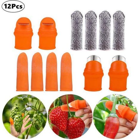 Couteau A Pouce - Lame Acier Inoxydable A - Manchon Silicone - Pour Cueillir Fruits Et Legumes - Lot De 12 (1/5)