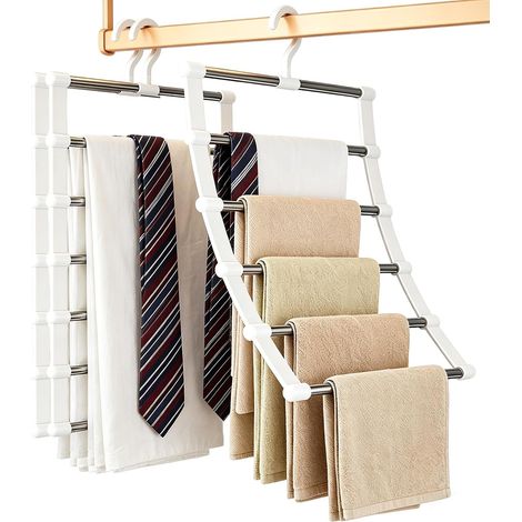 Pack de 3 cintres à pantalons, gain de place, 6 niveaux, en acier inoxydable, antidérapants, gain de place, 80 %, cintres à pantalons pliables pour pantalons, cravate, serviette (1/5)