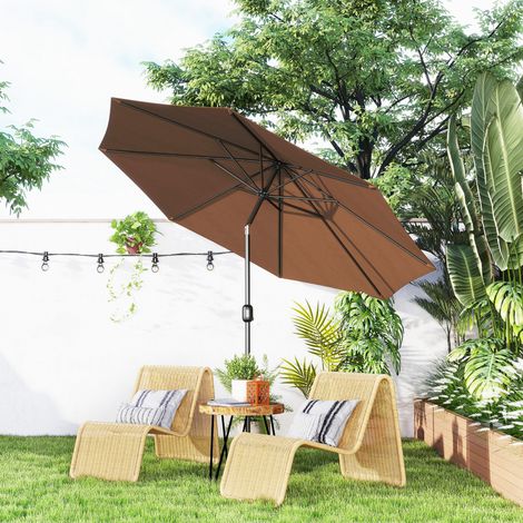 Parasol jardin 3x2,5m inclinable manivelle perche amovible métal polyester, café