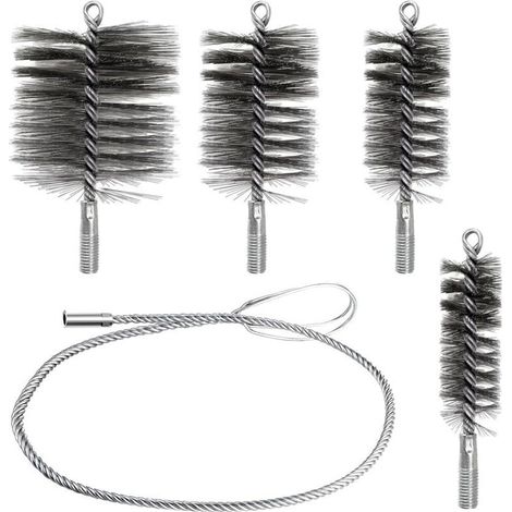 4 Pièces Kit de Ramonage Poils Forts, Grande Facilité D'utilisation, Brosse pour Tuyau de Poêle Nettoyage de Tuyaux et Elimination de la Rouille, Kit Ramonage Poele Pellet 30mm 50mm 80 (1/4)