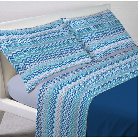 Completo Lenzuola Letto In 100% Cotone Rigato Zig Zag Disegno Baia, misuraMatrimonialecoloreLilla (1/2)