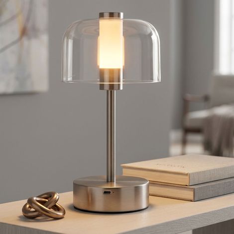 Lampada da tavolo a LED, lampada da salotto a forma di fungo, dimmer touch, argento, CCT, USB, H 25 cm (1/5)