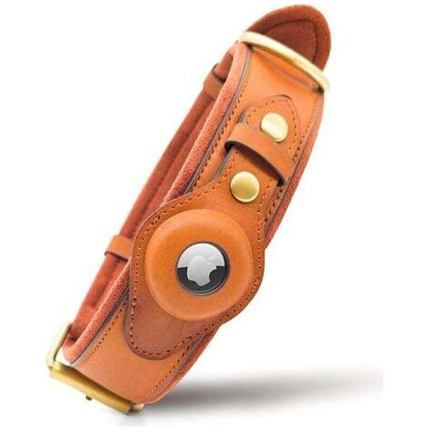 Leather Dog Collar with Built-in AirTags Slot, for Large to Extra Large Breeds, Adjustable, Brown (1/5)