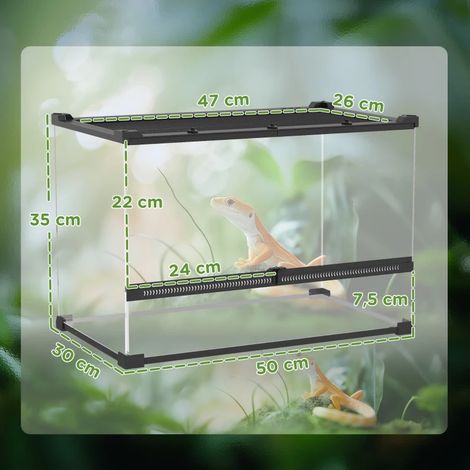 Terrarium en verre pour reptiles, fond surélevé étanche, système de verrouillage à bouton (1/5)