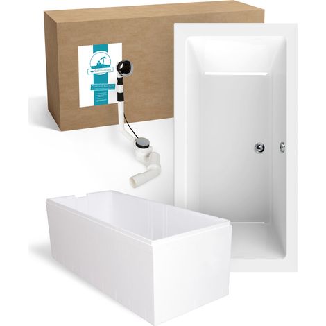 Calmwaters® Acryl Premium Badewanne Komplettset 190x90 cm - Made in EU - mit Wannenträger & Ablaufgarnitur - Duo-Badewanne 2 Personen
