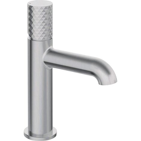 Miscelatore lavabo in ottone con bocca 11 cm finitura acciaio spazzolato - Hexo (1/5)