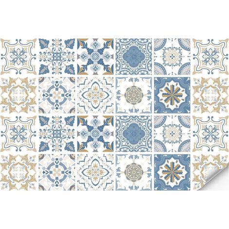 (2020cm)24 Pcs Autocollant de carrelage bleu Peel and Stick Dosseret, décoration en PVC imperméable à l'eau et à l'huile Peel an (1/5)