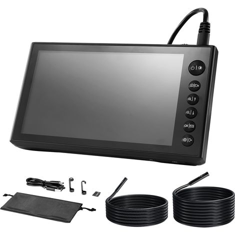 Mophorn Endoscopio de Triple Cámara con Pantalla IPS, Cámara de Inspección con Vista Dividida, Sonda de 8 mm, Cable de 3 m y 5 m, Batería de 5000 mAh, Luces LED, 32 GB, Ideal para Motores y Tuberías (1/5)