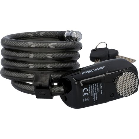 Cadenas antivol à spirale avec clé et alarme antivol, Fischer, longueur 120 cm, diamètre 12 mm, 110 dB, support de fixation (1/5)