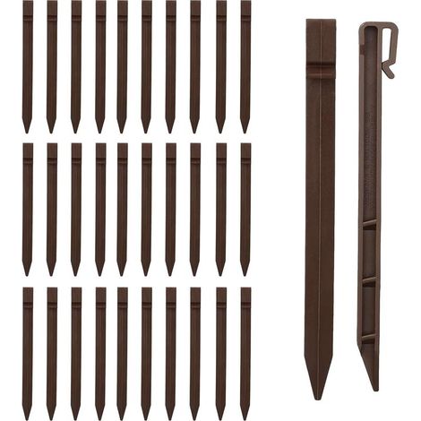 Lot de 30 piquets d'ancrage en Plastique Robuste de 24 cm pour Bordure de Paysage, piquets d'ancrage pour Bordure, terrasse, Planche, tentes de Jardin (Marron, 30) (1/5)
