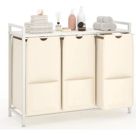 Wäsche Sortierer, 3-Fächer Organizer, Robuster Metallrahmen, weiß