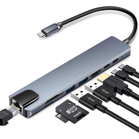 Adaptateur de socle Hub Type C avec 8 ports Grey (1/5)