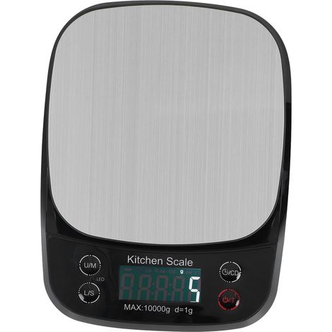 Wasserdichte elektronische Küchenwaage aus Edelstahl, wiederaufladbare Lebensmittelwaage schwarz 10kg/1g mit eingebautem Akku, ideal zum Backen und für den Hausgebrauch. (1/5)