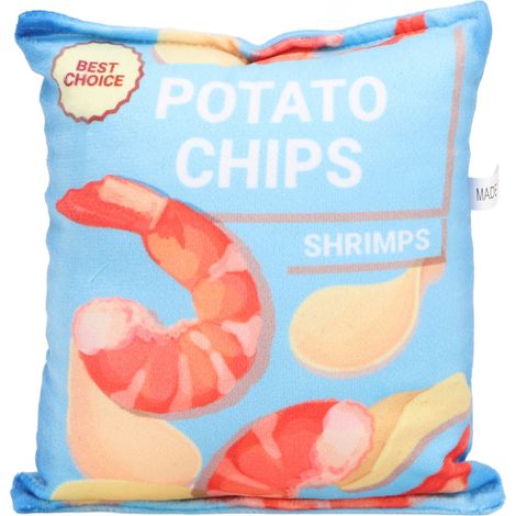 Chips de pommes de terre en peluche pour chien, jouet intégré en papier hochet résistant aux morsures, sac de collation grinçant pour chiot, crevettes fraîches, bleu (1/5)