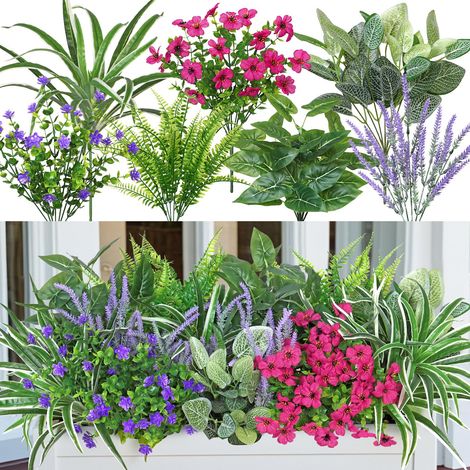 20 Pièces Plante Artificielle Extérieur Fleurs Artificielles Résistantes Aux UV Fausse Lavande Fougère de Boston Plantes Artificielles de Verdure Exterieur pour Jardin Porche Fenêtre Décoration (1/5)