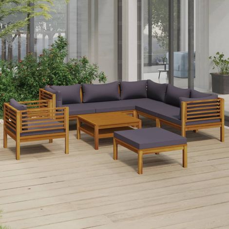 Salon de jardin 8 pcs Contemporain, Ensemble repas de jardin, avec coussin Bois d'acacia solide OIB9881E (1/5)