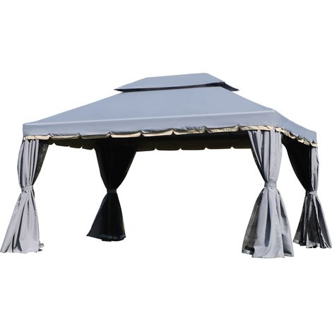Tonnelle double toit 4x3m avec parois et moustiquaires gris