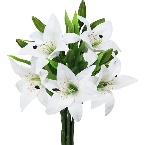 Lot de 5 brins de lys artificiels, fleurs artificielles au toucher réaliste pour mariage, maison, fête, jardin, magasin, bureau, décoration, lys artificiels en plastique.-AquaForge (1/4)
