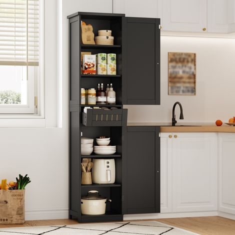 Küchenschrank 170/40/30 cm in Schwarz aus MDF mit 4 verstellbaren Einlegeböden, im Retro-Stil (1/5)