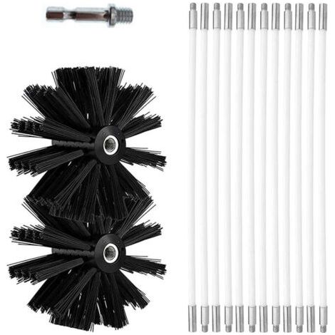 Kit de Brosse Nettoyage de Cheminée, Ensemble de Brosse de Cheminée Ø100mm pour 12 Tiges Flexibles de 410 mm et 2 Têtes de Brosse (1/5)