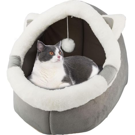 Lits pour Panier Chats intérieur avec Jouet Suspendu, lit Grotte pour Petit Chien antidérapant, Tente pour Chaton Niche Maisons Oreiller rembourré Amovible, Super Doux idéal pour Chats et Chiots (1/5)