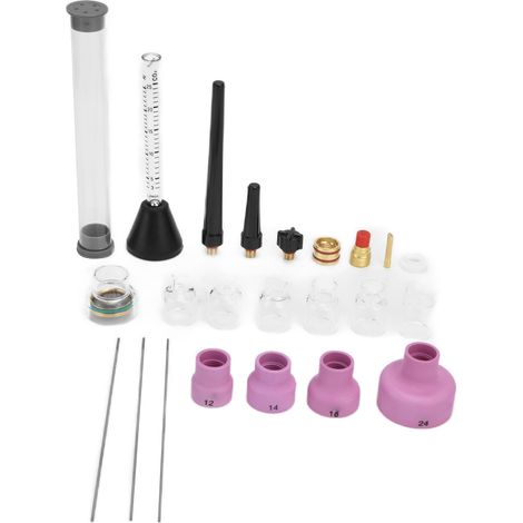 Buse de soudure TIG Argon avec débitmètre, aiguille en tungstène et joint d'étanchéité, 1,6 mm, compatible torche WP-9/20, kit complet 4 pièces. (1/5)
