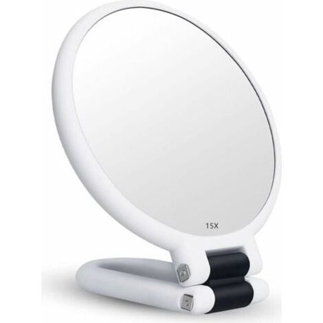 15x Magnifying Mirror Double-Sided Folding Mirror with Handle, Handheld Makeup Mirror, Barber Palette Mirror, Folding Mirror Used for Various Makeup Details (White) (1/5)