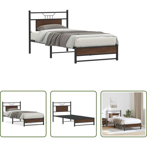 Sommier métal - Cadre de lit sans matelas chêne marron 90x190cm bois ingénierie (1/5)