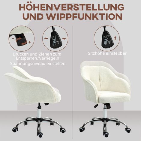 Fauteuil de travail pivotant inclinable, revêtement en peluche veloutée, 56 x 61 x 86 cm, blanc cassé (1/4)