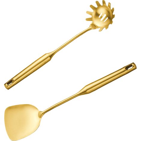 Cuillère À Servir - Spatule Cuisine - Acier Inoxydable - Revêtement Titane - Pour Cuisson Et Service - Lot De 2 (1/5)
