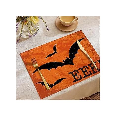 Halloween-Tischsets aus Leinen, Serie „Süßes oder Saures“, Kombinations-Tischsets, Restaurant-Festtagsdekoration, Geschirr-Isolierunterlagen (YMCD-28)