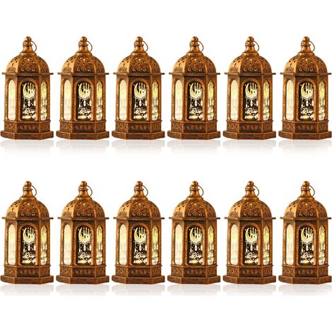 12 mini veilleuses - Éclairage d'ambiance créatif - Lanternes hexagonales à motif floral - Bronze