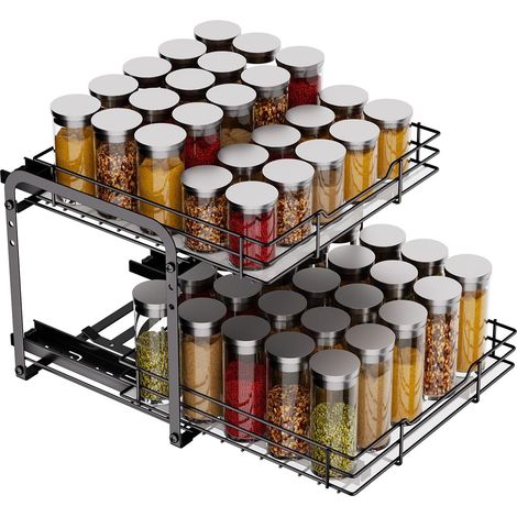 Étagère À Épices Extensible - 2 Niveaux - Métal - Hauteur Réglable - Organisation Armoire Cuisine (1/5)