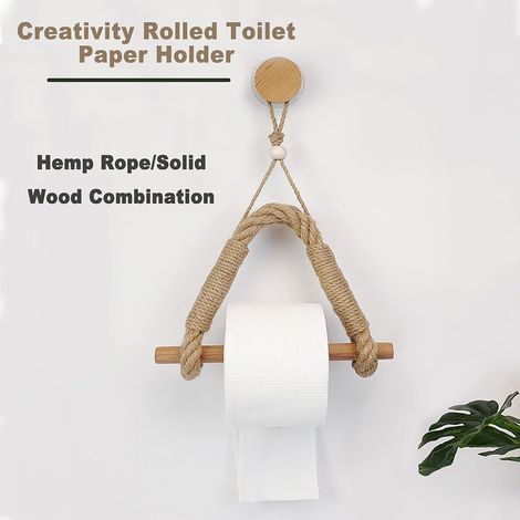 Porte-papier hygiénique créatif en bois Porte-papier hygiénique rétro Porte-serviettes en corde de chanvre Porte-papier hygiénique auto-adhésif Porte-papier hygiénique Salle de bains Décoration 1PCS (1/4)
