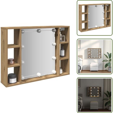 vidaXL Spiegelschrank mit LED-Leuchten Artisan-Eiche 76x15x55 cm (1/5)