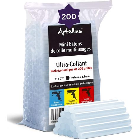 Baton De Colle Pour Pistolet à Colle Haute Température (Lot de 200 pièces) 10 cm et 7mm de Diamètre - Compatibles Avec la plupart des pistolets à Colle (1/4)