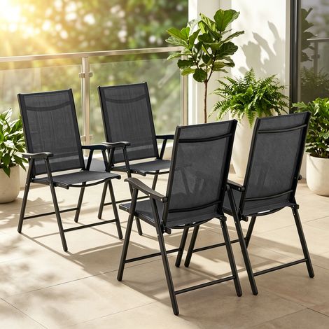 Lot de 4 Chaises de Jardin Pliantes Structure Acier Robuste sans Montage Dossier Haut Ergonomique 58x62x97cm Noir (1/5)