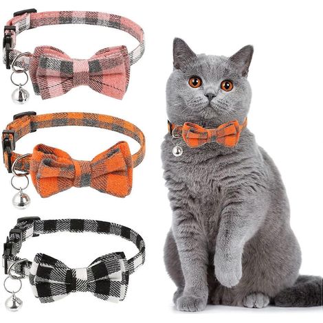 Colliers pour chatons avec nœud papillon et clochette, boucle de sécurité à ouverture rapide, lot de 3 (1/4)