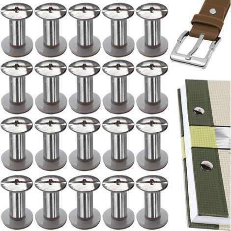 20 Kits Vis Chicago Screws,M512mm Vis de Livre,Rivet a Visser de remplacement en métal pour sacs, livres, colliers, sacs à dos, laisses de chien, laisses (Argent) (1/5)