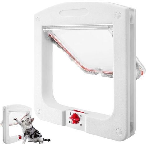 Chatière 24x20x3 cm avec serrure 4 voies, installation facile, porte sécurisée pour chat, compatible intérieur/extérieur, blanche (1/4)