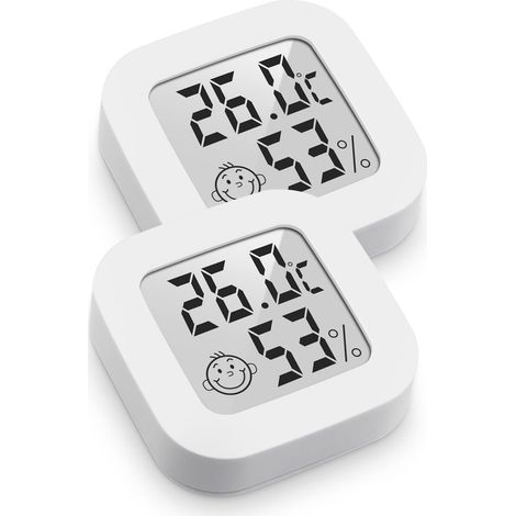 Termómetro e higrómetro digital de alta precisión para interiores, monitor de temperatura y humedad, indicador de nivel de confort (4,3 cm x 4,3 cm, blanco, 2 unidades) (1/4)