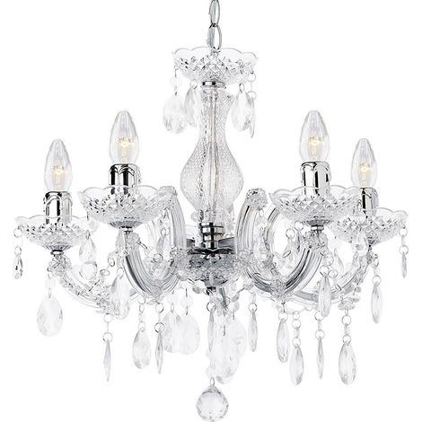 Litecraft Marie Therese Chandelier Ceiling Light Crystal Effect 5 Arm - Chrome