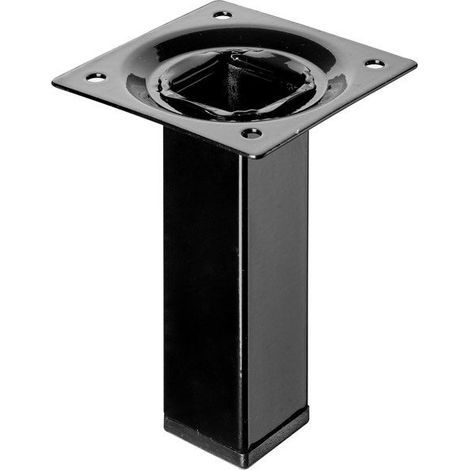 Hettich – Pied de meuble carré fixe 10 cm – Acier époxy noir – Charge 50 kg – Fixation à visser – Platine 60 x 60 mm