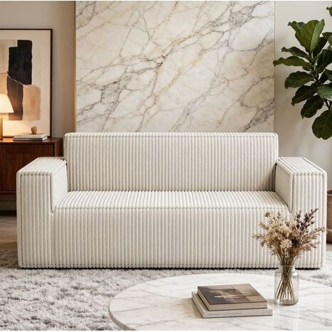 2-Sitzer-Sofa aus Cord, 178 x 86 x 70 cm, tiefsitzend, ohne Montage, Off-White HAVRYA (1/5)